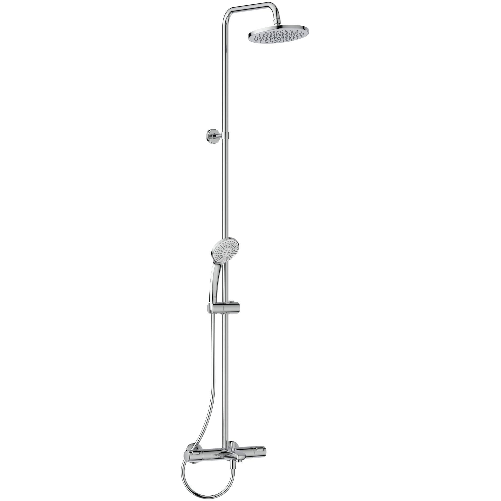 Ideal Standard Ceratherm T25 Sistema doccia, soffione doccia a risparmio idrico con getto variabile e protezione antiscottatura, flessibile doccia 1750 mm – Cromato (315x487,5x1498 mm)