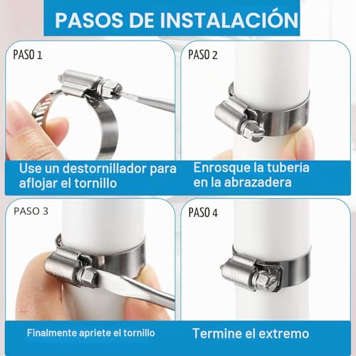 Miniatura 6 de Litensh 6 Unidades Clips De Manguera De Acero Inoxidable, 52-76mm Abrazaderas De Manguera De Engranaje Helicoidal, Abrazadera De Tubería De Combustible