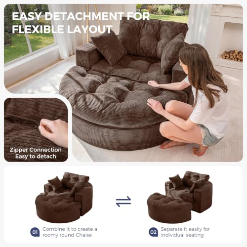 Image of MAXYOYO Oversized Round Chaise Lounge Sofa, Boneless Chair with Ottoman