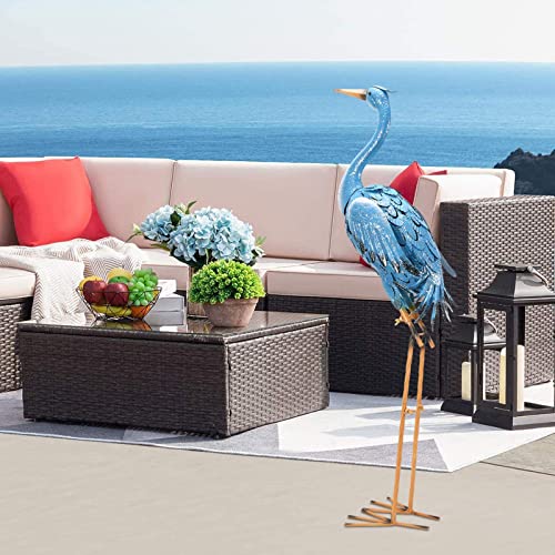 Nacome Large Standing Blue Metal Crane Garden Statue- Indoor/Outdoor Heron Garden Animal Sculpture For Home,Garden,Patio,Backyard,Porchyard Bird Art,Lawn Ornament Decoration,36.6Inch Gift #TOP5