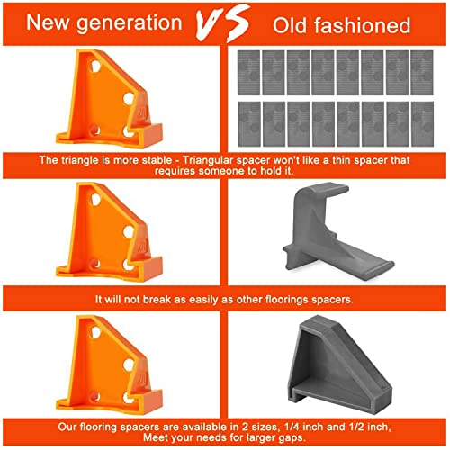 Upgraded 40 Pcs Flooring Spacers,Flooring Installation Tool Kit,With 1/4” & 1/2” Gap,For Installing Laminate Wood,Vinyl Plank,Hardwood,Lvt,Bamboo,Subfloor Panels,Or Any Floating Floor Material Orange #TOP7
