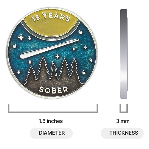 Image of The Achieve Mint 15 Years Sober Token | Fifteen Years Sobriety Chip | Non-AA, Non-Religious Medallions for Men and Women Celebrating Sobriety