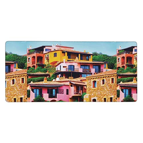 Grand tapis de souris village de montagne de qualité supérieure avec base en caoutchouc