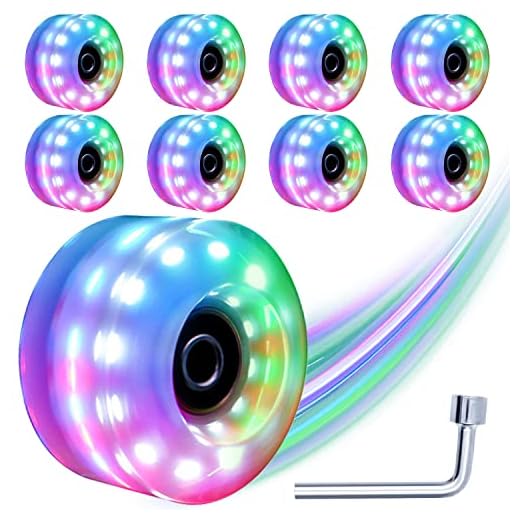 Tanzfrosch 8 Pack Roller Skate Wheels with Bearings Installed Luminous Quad Light Up Wheels for Double Row Skating and Skateboard 82A 32mm x 58mm