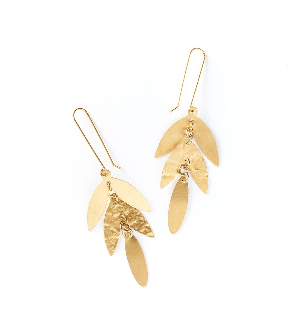 Matr Boomie Handcrafted Gold Leaf Drop Earrings for Women
