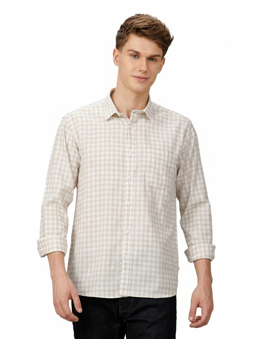 White Mustard Checks Regular Fit Shirt-image-38