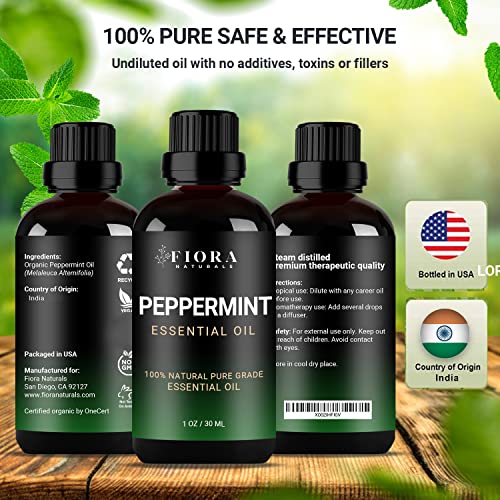 Image of Peppermint Essential Oil by Fiora Naturals - 100% Pure Peppermint Oil for Hair Growth, Skin and Scalp Acne, Diffuser, DIY soap, and Candle Making. Pure Mentha Piperita Oil