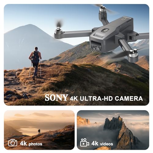 Drohne GPS Professional mit 4K Kamera Adult,Follow Me RC Drohnes GPS Auto Return Home,Drohne Beginner Lange Flugzeit Bürstenlose im Kreisflug,Alarm Bei Niedrigem Batteriestand,Unter 249g