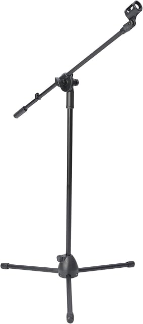 Queiting Adjustable Boom Microphone Stand Universal Straight Collapsible Studio Holder with Free Tripod Telescoping Mic Clip Adapter Tripod Base for Musicians Party Stage Black
