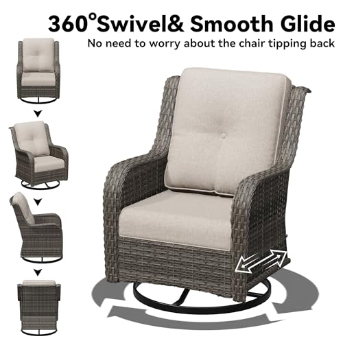 Image of 5 Piece Outdoor Wicker Patio Furniture Set, Outdoor Swivel Rocker Patio Chairs Set with Thickened Olefin Cushions, High Back and Deep Seating, Hand-Woven PE Rattan for Porch, Deck