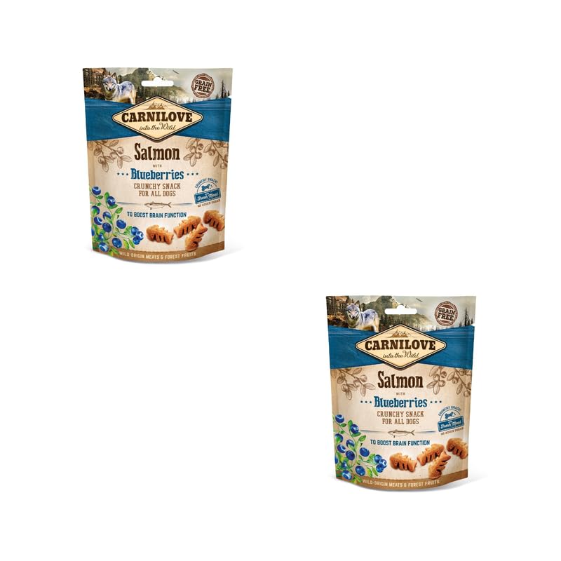 Carnilove Crunchy Snack Salmón con Arándanos | Paquete Doble | 2 x 200 g | Snack con Salmón y Arándanos para Perros | Arándano como Fuente Natural de antioxidantes