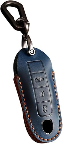 SANRILY Funda de piel hecha a mano para llave Porsche Macan 2020 2021, Cayenne Panamera 911 sin llave con llavero azul