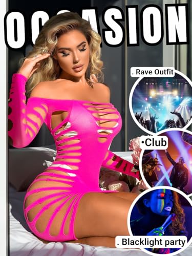 Image of Kaei&Shi Sexy Club Outfits for Women,Mesh Cutout Mini Dress,Off Shoulder Birthday Bodycon Dresses