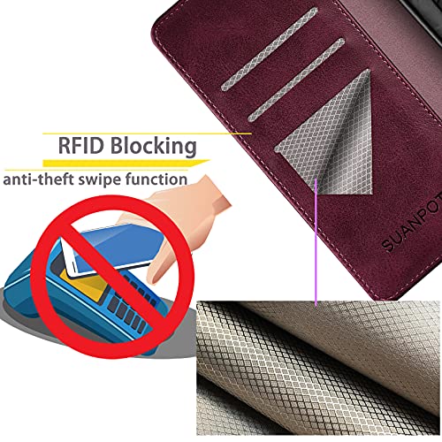 Suanpot For Samsung Galaxy A03S Wallet Case 【Rfid Blocking】 Credit Card Holder, Flip Folio Book Pu Leather Phone Case Shockproof Cover Women Men For Samsung A03S Case (Wine Red) #TOP1