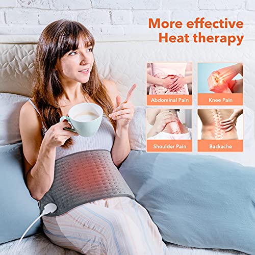 Toberto Heating Pad for Back Pain Relief Ultra Soft 12\"x24\" Large Electric Heating pad for Muscle Cramps Heated Pad with 6 Adjustable Temperature Settings Auto Shut Off Charcoal Grey