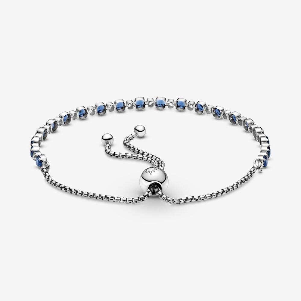 PANDORA Timeless - Bracciale tennis in argento sterling rodiato con cristalli blu chiaro di luna e pietre di zirconia cubica incolori