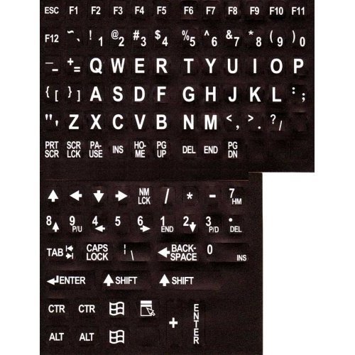 Large Computer Keyboard Stick Ons/White on Black