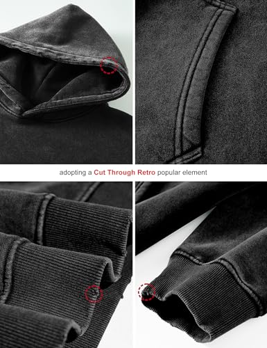 Image of FAIABLE Womens Oversized Acid Wash Hoodie Unisex Heavyweight Cotton Hoodies Fleece Vintage Washed Sweatshirt Women Men