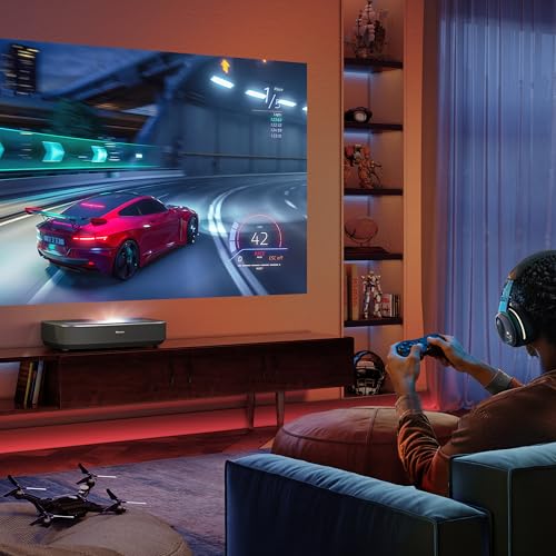 Image of Hisense PL2, Ultra Short Throw Home Theater Laser Projector, 80 inch - 150 inch, 4K UHD, 2,700 Lumens, 3000:1 Contrast, Dolby Vision & Atmos, 3D, Google TV, WIFI 6E