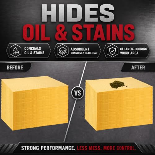 Image of Hoolerry 100 Pcs Oil Absorbent Pads Bulk Heavy Weight Dimpled Garage Absorbing Pad Water Absorbent Mat Trimmable Oil Spill Mat for Garage Floor Workshop Auto Fluid Cleanup (9.8 x 13 Inch,Yellow)