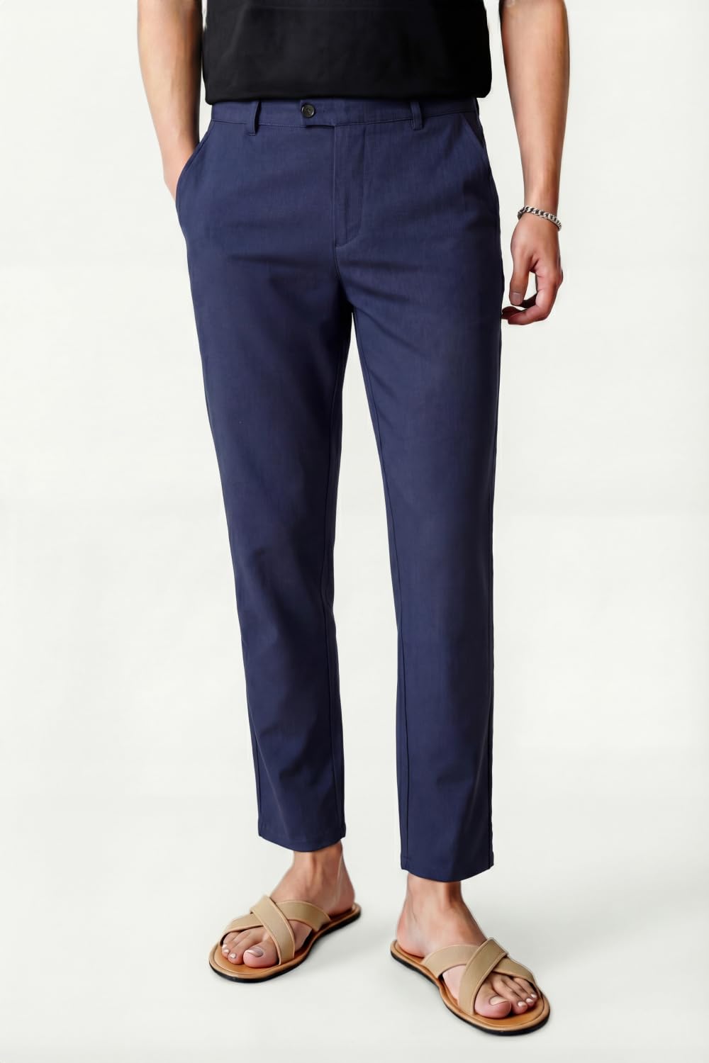 GINGTTO Pantalon Lino Hombre Slim Stretch Verano Pants con Bolsillos