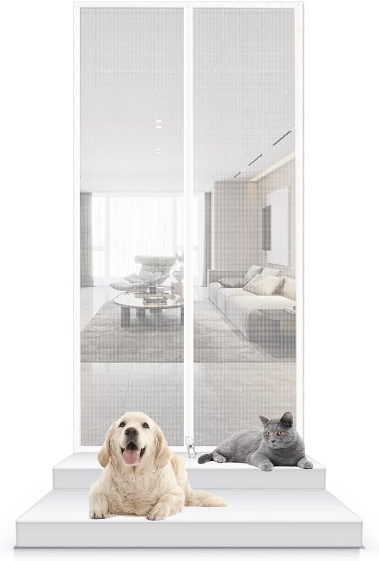 thermal door curtain magnetic Pet Screen Door Thickened Cat Resistant Mesh Screen Door Dog Cat Scratch Proof Screen With Zipper Closure For Living Room Bedroom Kitchen Patio magnetic door curtai