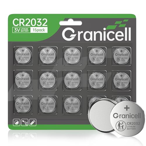 Granicell CR2032 Battery Compatible with AirTag 2032 Lithium 3V Coin Battery for Child Safety, Suitable for Key Fobs, Smart Sensors, Scales, Candles and More 15 Count