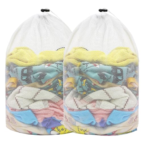 GmwyCzV 2 redes de lavandería para lavadora 60 x 90 cm, bolsas de lavandería con tope de cordón, para evitar la deformación y arrugas de la ropa, para cortinas, abrigos, suéteres, ropa de cama