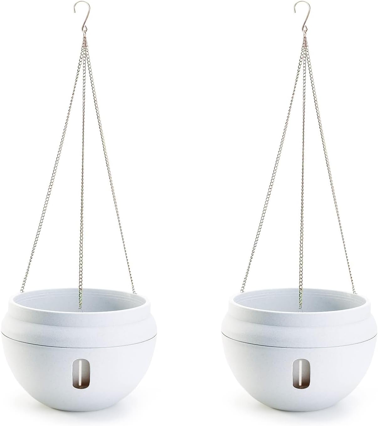2 Packs 6.5" Dia. Self Watering Hanging Planters, Strong Plastic Bowl-shaped Hanging Flower Pots, Decorative Indoor Outdoor Hanging Basket, Garden House Porch Yard Detachable Base Suspended Plant Pots
