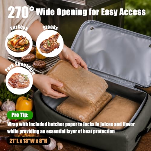 Image of BBQ Blanket for Resting Meat, 270 Opening Leak-Proof Insulated Meat Resting Bag with Butcher Paper, BBQ Brisket Blanket for Pork Shoulder /Steak /Turkey, Smoker Grilling Accessories Gifts for Men /Dad