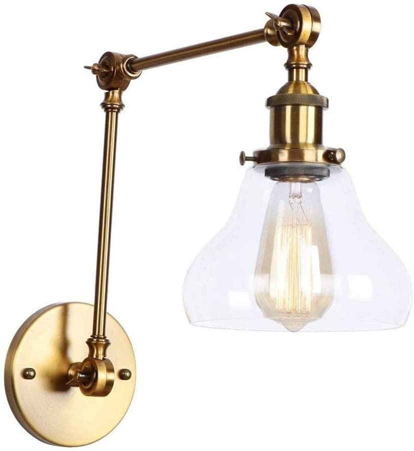 WQHPLMD Aplique de pared dorado con brazo ajustable y cristal para iluminación de interiores 3