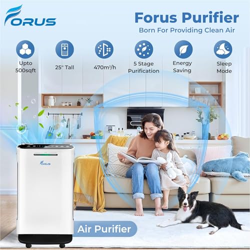 Image of Forus Air Purifier for Home & Office, H13 HEPA 3-in-1 filter, Removes 99.99% Pollutants, Allergens, Pet Dander, Smoke, Dust, virus, Covers Up to 500 Sqft Area | PM 2.5 | 2-Year Warranty - White
