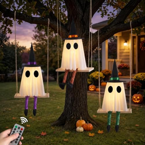 Halloween Hanging Swing Ghost Decor, Spooky Ghost Decorations for Outdoor