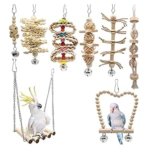 Vogelspeelgoed 8 stks/set vogel papegaai schommel kauwen speelgoed met opgewaardeerde bel creatieve natuurlijke hout…