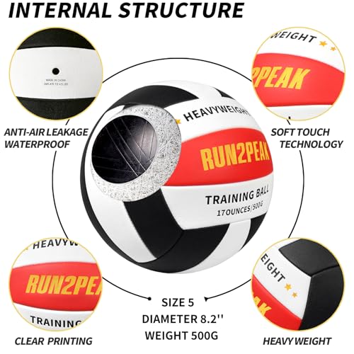 Image of RUN2PEAK Heavy Weight Volleyball Ball Official Size 5 Setter Training Volleyballs PU Practice Volley Balls for Indoor Rebounder Equipment Setters Weighted Volleyball Setting Trainer