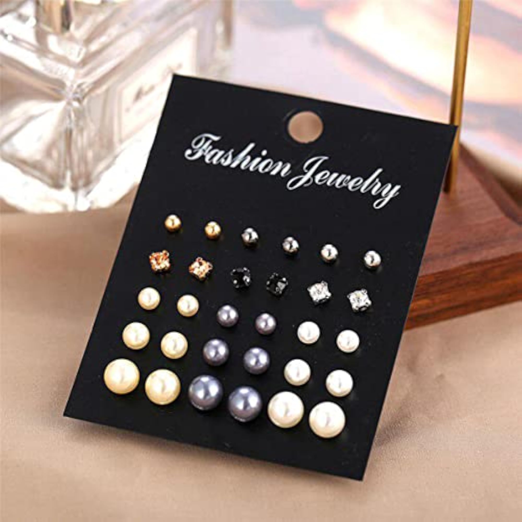 Plated Multicolor Stud Earrings Set of 15