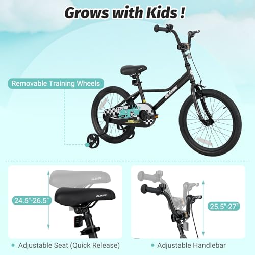 Image of Olakids Kids Bike, 12 14 16 18 Inch Racing Car Themed Toddlers Bike with Training Wheels Adjustable Seat and Handlebar Coaster Brake and Handbrake, Children's Bicycle for Boys Girls