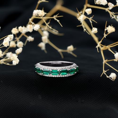 Lab Grown Emerald Half Eternity Band, Aaaa Quality, Emerald Diamond Anniversary Ring (Ready to Gift)2