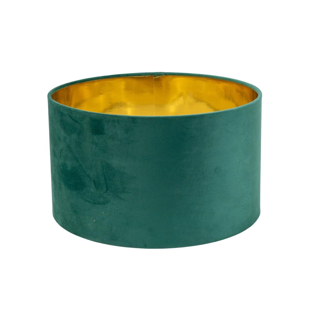 Valuelights Bottle Green Reni Green Velvet With Gold Inner Easy Fit Ceiling Lamp Shade & Bulb In | Size: Medium