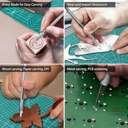 Miuzei Schneidematte Set A3 mit 55stk Bastelmesser und Stahllineal,Selbstheilende Bastelunterlage Schneideunterlage Cutting Mat Basteln Zeichenunterlage Bastelskalpell Bastelmatte (Grün)