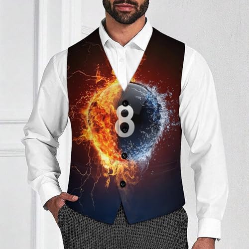 Billiard Ball On Fire And Water Men's Suit Vests Dress Vest V-Neck Waistcoat Slim Business Formal with Pocket2