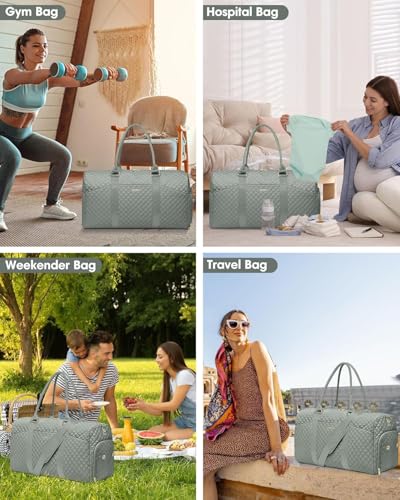 Image of Women Weekender Travel Duffle Bag: Travel Duffel Overnight Bags with Shoe Compartment Large Carry on Tote with Toiletry Bag Weekend Traveling Yoga Gym Hospital Bag for Women with Wet Pocket Green
