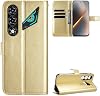 Funda de cuero tipo flip compatible con ZTE Nubia Neo 5 5G, funda protectora para celular Dorada 2