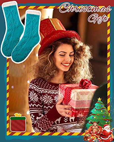 Women Slipper Fuzzy Socks Winter Warm Fleece Fluffy Cozy Soft Thick Plush Non Slip Indoor Christmas Socks(Green) #TOP5