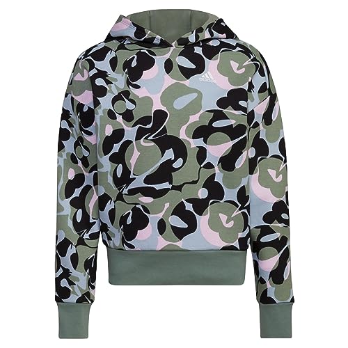 adidas Girls' Gradient Fleece Pullover Hoodie, Silver Green Camo, Small