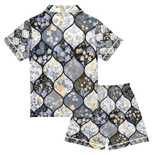 senya Flowers Butterflies Satin Summer Pajama Sets Silk Short Sleeve Button Down Sleepwear2