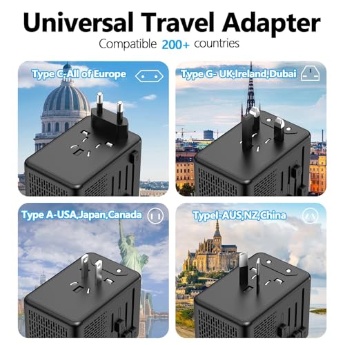 220V to 110V Voltage Converter US to Europe for Hair Dryer with Fast Charging 2 USB A 2 USB C, Power Converter Adapter Combo International Adapter A C G I (Black)3