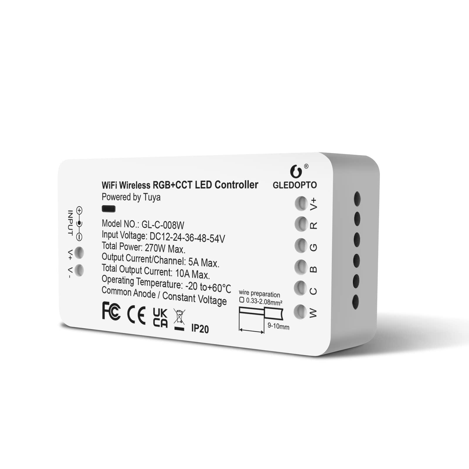 GLEDOPTO WiFi RGBCCT LED Strip Controller APP Control Work with Smart Life Tuya App Voice Control 2.4G Hz WiFi for RGB+CCT Strip Light No Need Hub