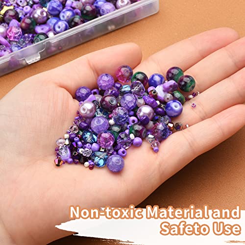 Image of Assorted Beads Bracelet Making Supplies, Lavender Violet Beads-900pcs: Glass Round, Star, Heart, Rondelle, Bicone, Seed for Jewelry Making
