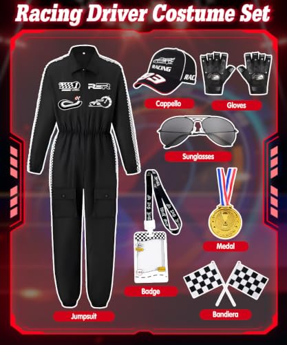 COYBTO Déguisement de Pilote de Course pour Femme, Combinaison Intégrale avec Gants, Casquette et Lunettes de Soleil, Déguisement de Course pour Adulte Carnaval Cosplay Fête Halloween (Noir, L) – vue 2